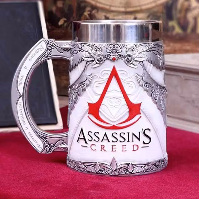 Nemesis Now Assassin's Creed The Creed Tankard Mug in Silver and White, Height: 15.5 cm