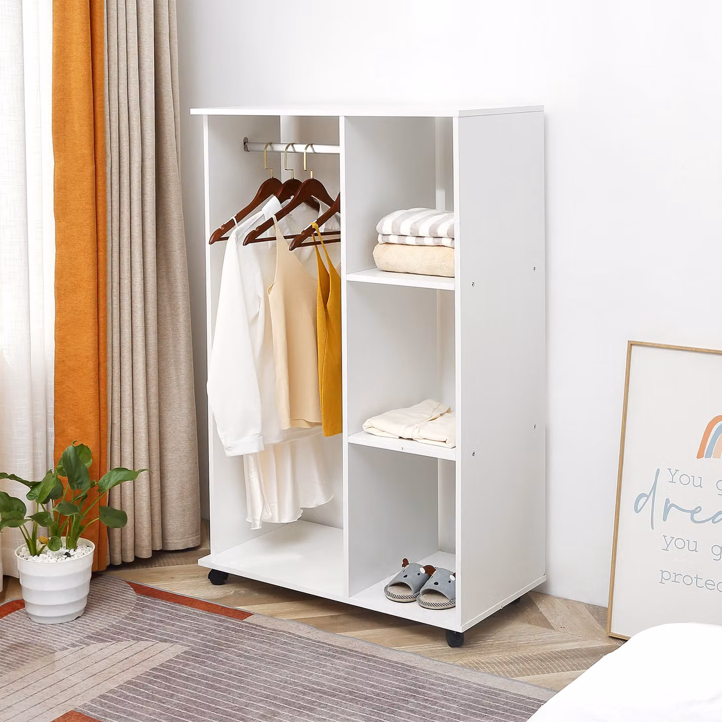 HOMCOM Modern Open Wardrobe with Hanging Rail and Internal Shelves in White – 1