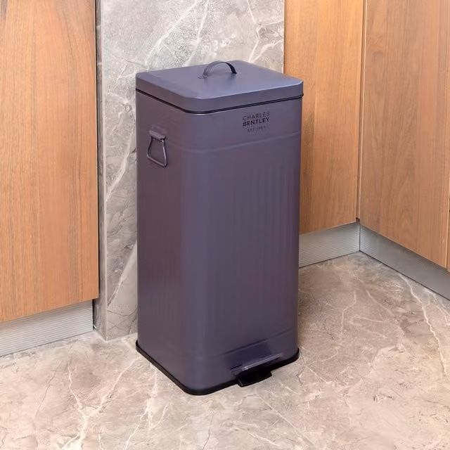 Charles Bentley 30L Steel Square Retro Pedal Bin with Removable Inner Bucket in Blue and Purple