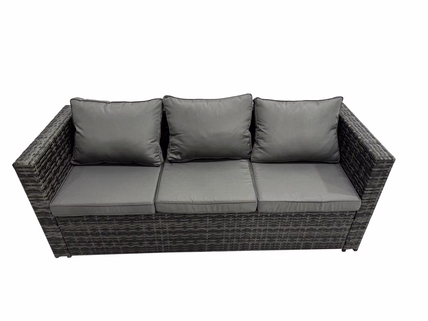 Fimous Outdoor PE Rattan Sofa Set with Chair, Big Stool and Side Table in Dark Grey