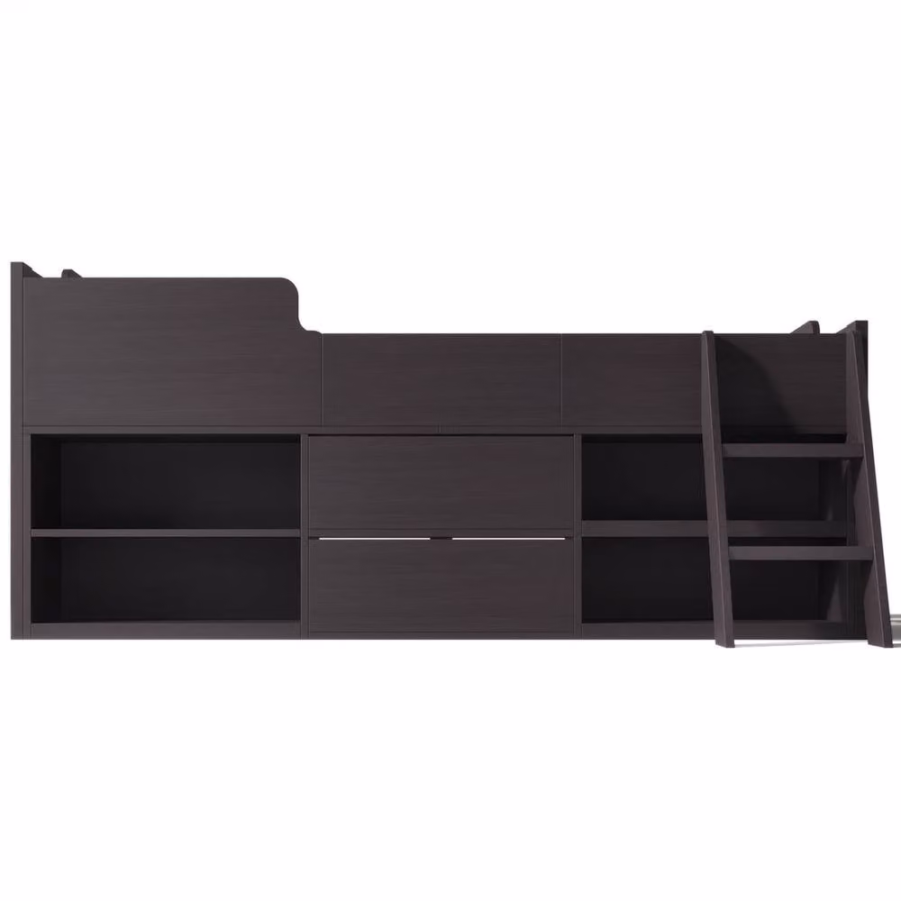 Rolipo Kids Single Mid Sleeper Cabin Bed with Storage Drawers, Dark Brown, W/D/H: 90 x 190 x 120 cm – 3