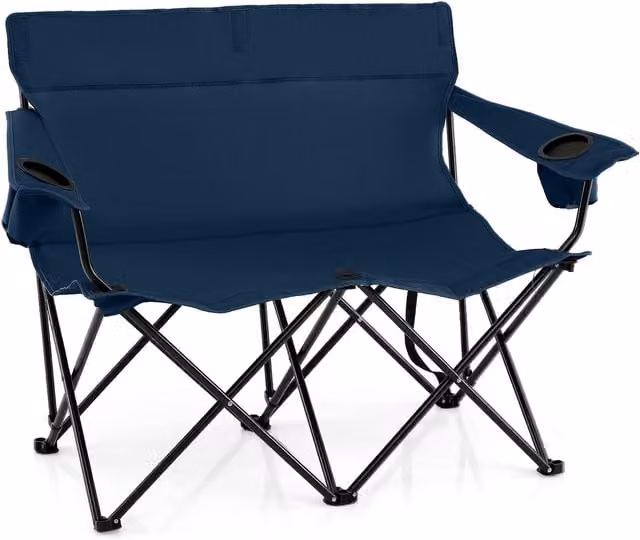 Gymax Oversized Double Camping Chair for 2 Adults in Blue with Metal Frame and Cup Holders – 1