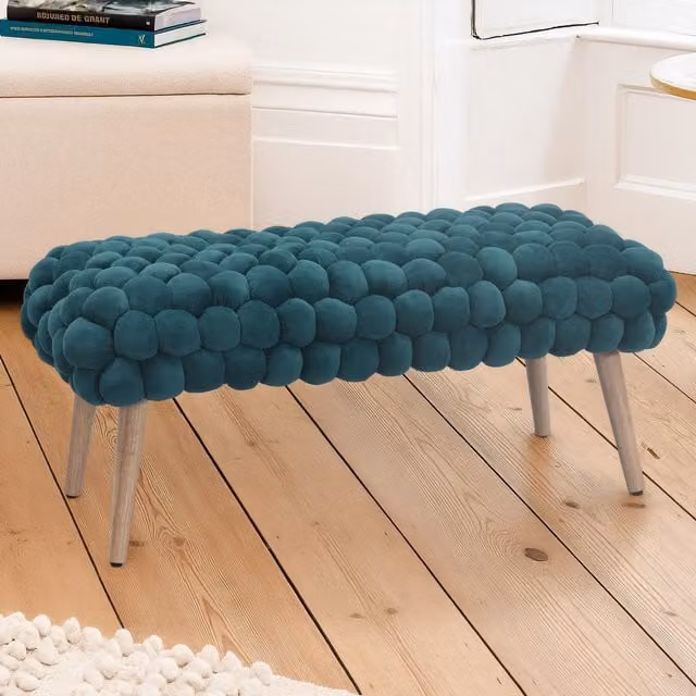 Artemis Home Cushla Bubbly Velvet Large Rectangular Footstool in Green, W/D/H: 45 x 45 x 43 cm