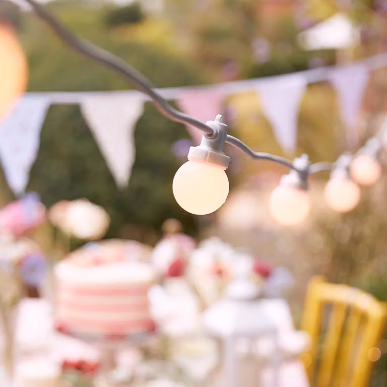 Pro Connect Warm White LED Connectable Sphere Festoon Lights with White Cable