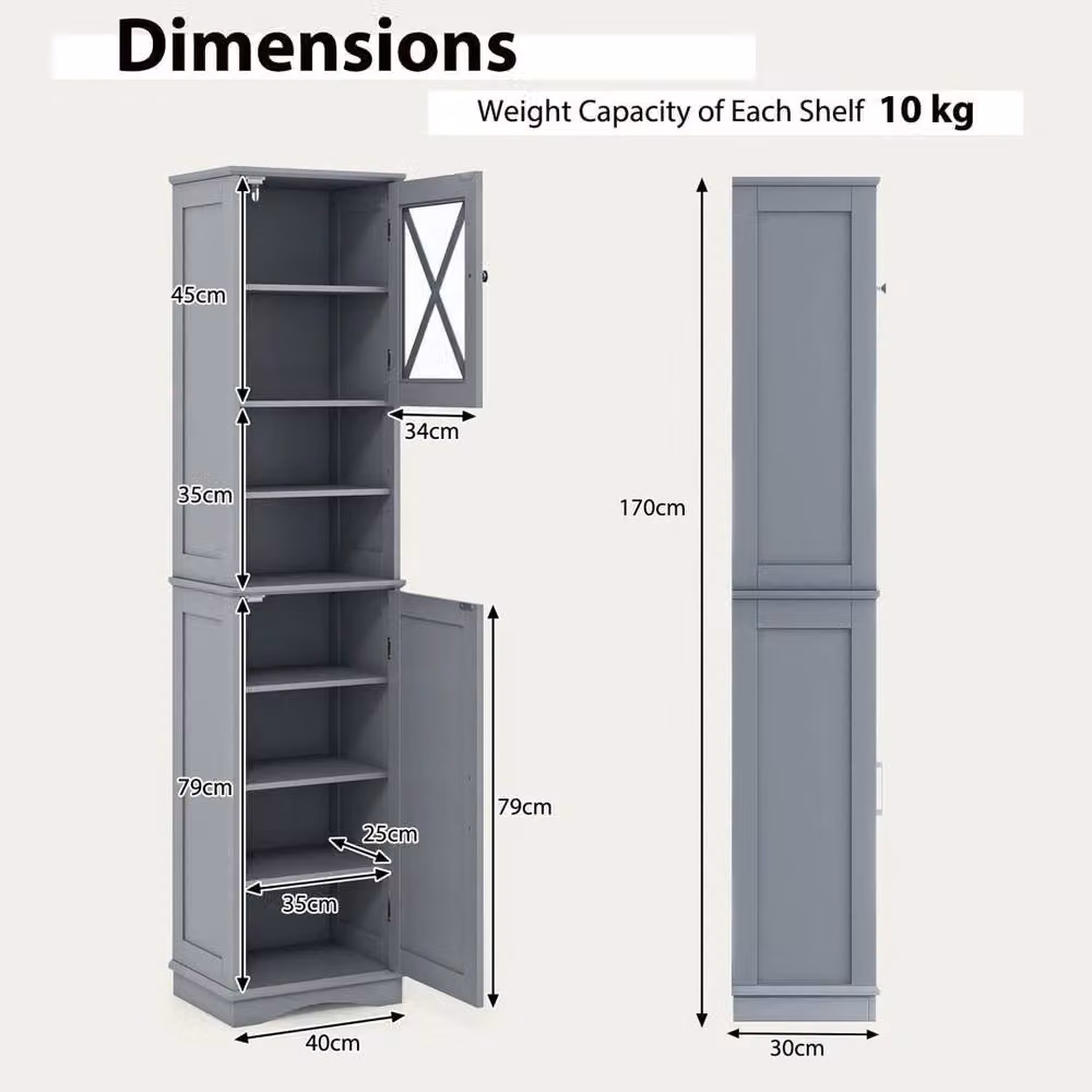 KORVIXA Grey Corner Floor Cabinet for Bathroom or Home Office, W: 70 cm, H: 75 cm – 2