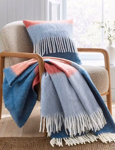 Land & Shore Blue Striped Woven Fluffy Throw with Fringes