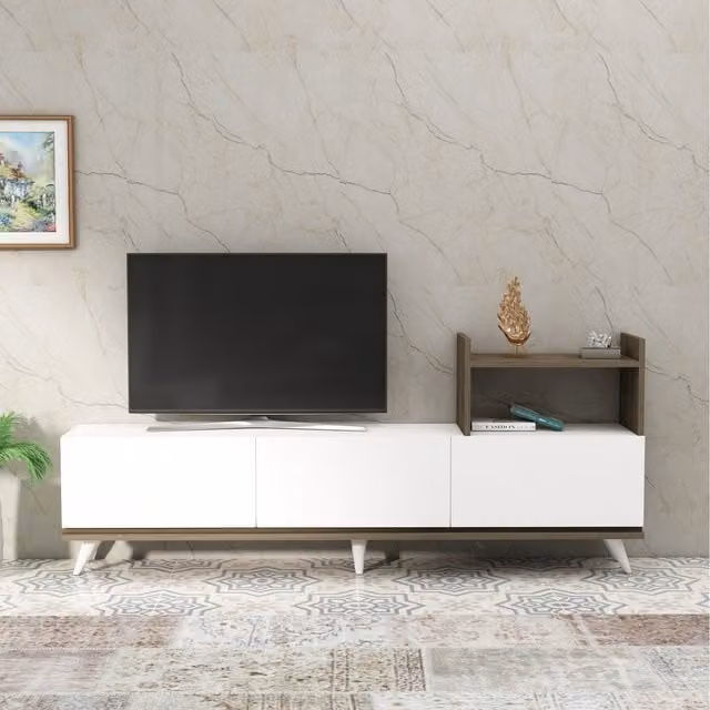 Destina Home Ezel TV Stand with Cabinets and Shelves for 24-40 Inch TVs in White and Brown