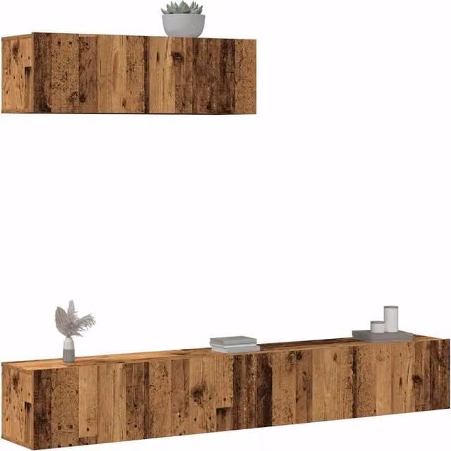 Berkfield Home 3 Piece Wall-Mounted TV Cabinet Set in Brown Old Wood Finish