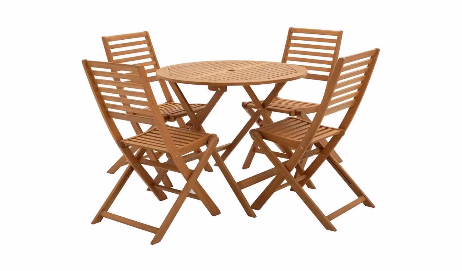 Newbury 4 Seater Folding Wooden Patio Set in Brown with Round Table and Chairs