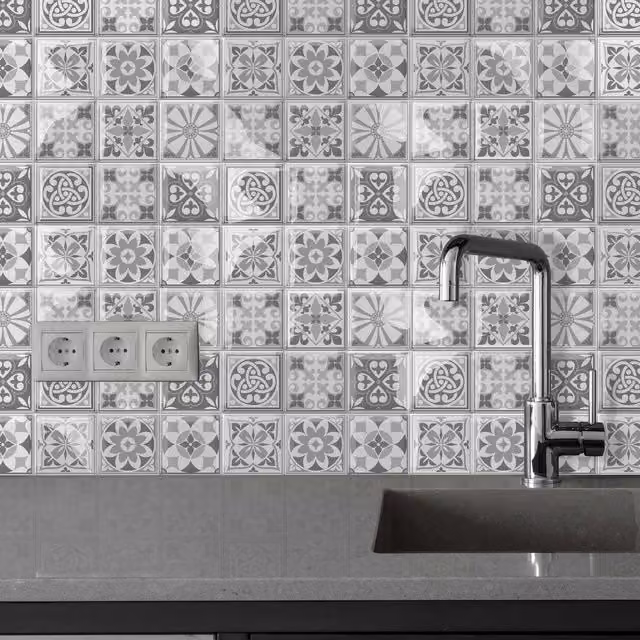 WALPLUS Grey Geometric 3D Adhesive Tile Stickers