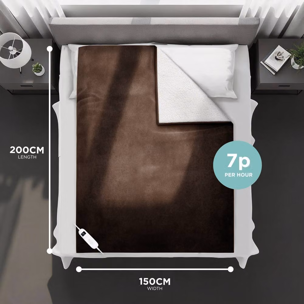 DMD Collective Brown Fleece and Sherpa Electric Heated Blanket Throw with Timer, W/D/H: 150 x 200 cm – 2