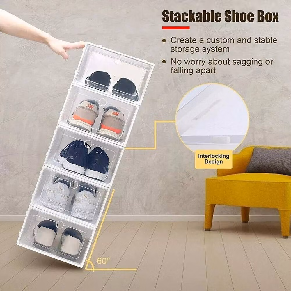 Kelvenix 12 Pack Stackable Clear Plastic Shoe Storage Drawer Organisers in White – 3