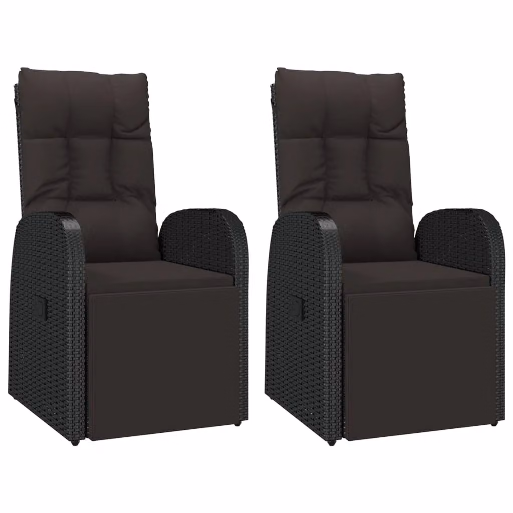 Berkfield Home Reclining Garden Chairs with Cushions, 2 Piece Set, Black Poly Rattan and Steel – 2