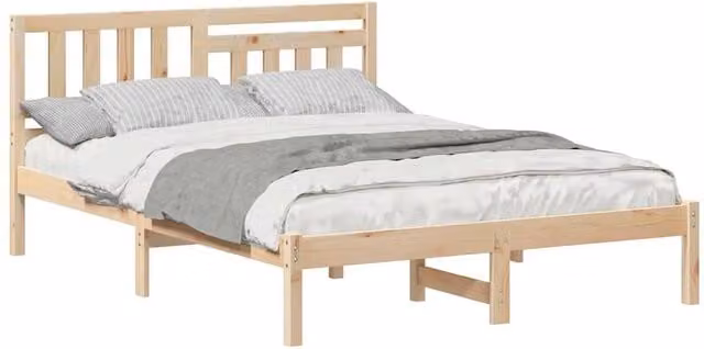 Berkfield Home Modern Solid Pine Wood Bed with Headboard in Brown and Beige, W: 120 cm, L: 190 cm – 1