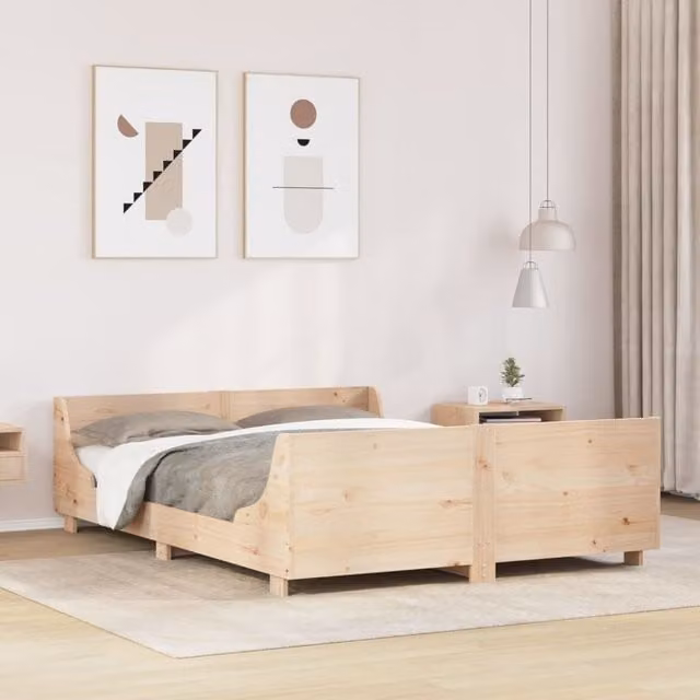Berkfield Home King Size Solid Wood Pine Bed Frame in Brown, W/D/H: 150 x 200 cm