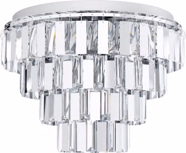 Loops Chrome Flush Ceiling Light with Tiered Clear Crystals and E14 Bulbs