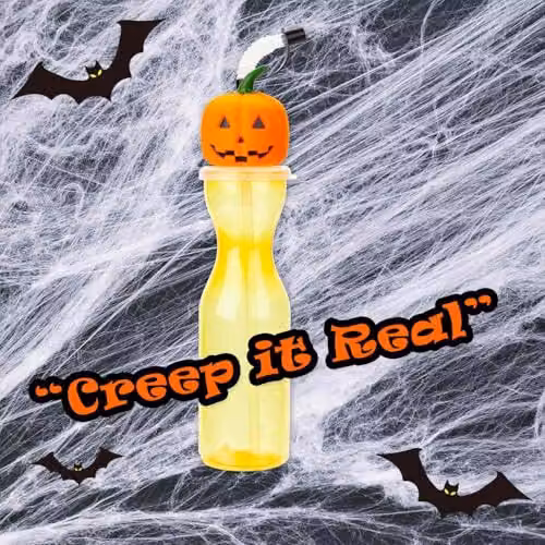 VFM e-Store Orange Pumpkin Halloween Bottle with Straw, 500ml – 6