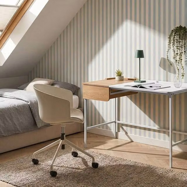 Wyld and Coco White Minimalist Home Office Writing Desk with Single Pedestal Drawer W: 120 cm, D: 60 cm, H: 76 cm