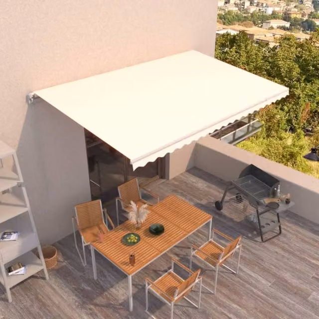 Berkfield Home Manual Retractable Awning with Crank and Folding Arms, Cream, W: 500 cm, D: 300 cm – 1