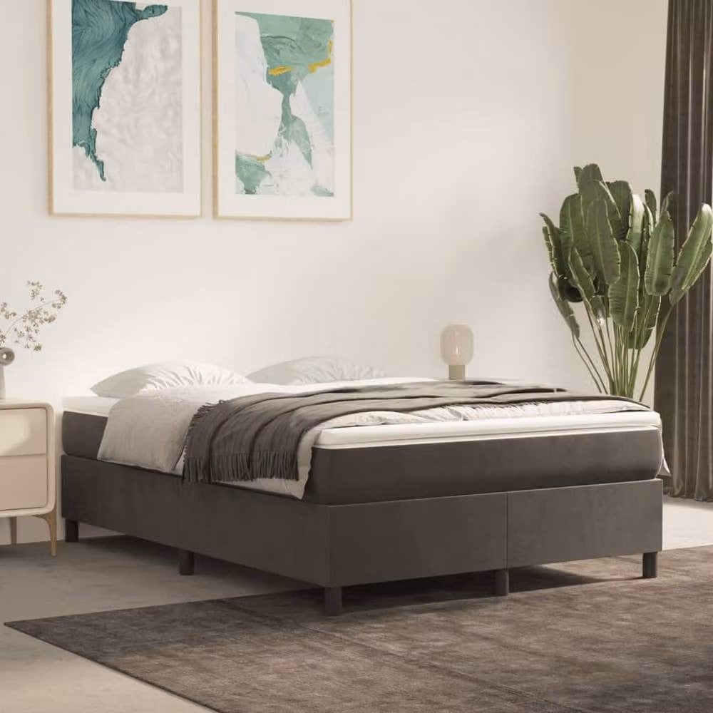 Berkfield Home Upholstered Velvet Box Spring Bed Frame, Grey, W: 135 cm x D: 190 cm – 2