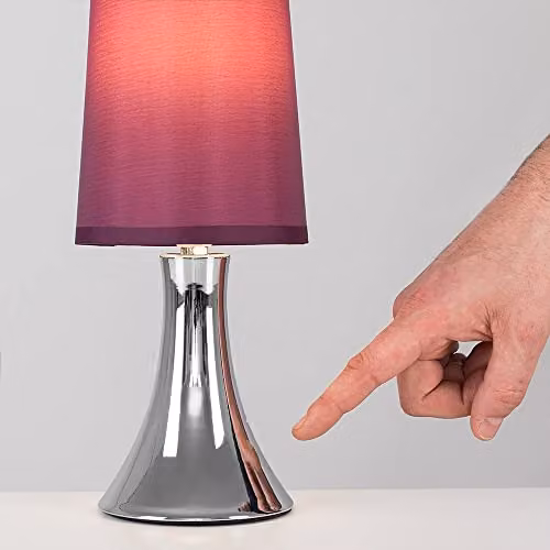 ValueLights MiniSun Modern Chrome Trumpet Touch Table Lamp with Purple Fabric Shade, Dimmable – 4