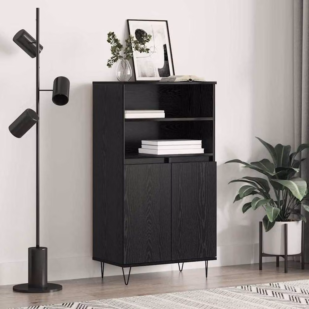 Berkfield Home Black Matt MDF Highboard with Internal Shelves and Hinged Doors, W/D/H: 110 x 36 x 60 cm – 2