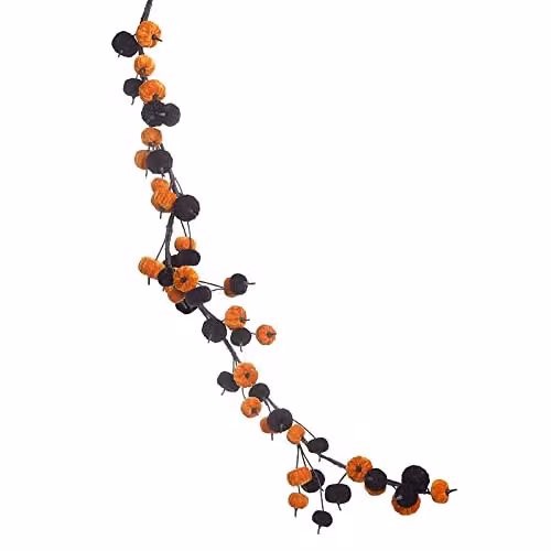Heaven Sends Black and Orange Velvet Pumpkin Garland Halloween Decoration, 150 cm – 1