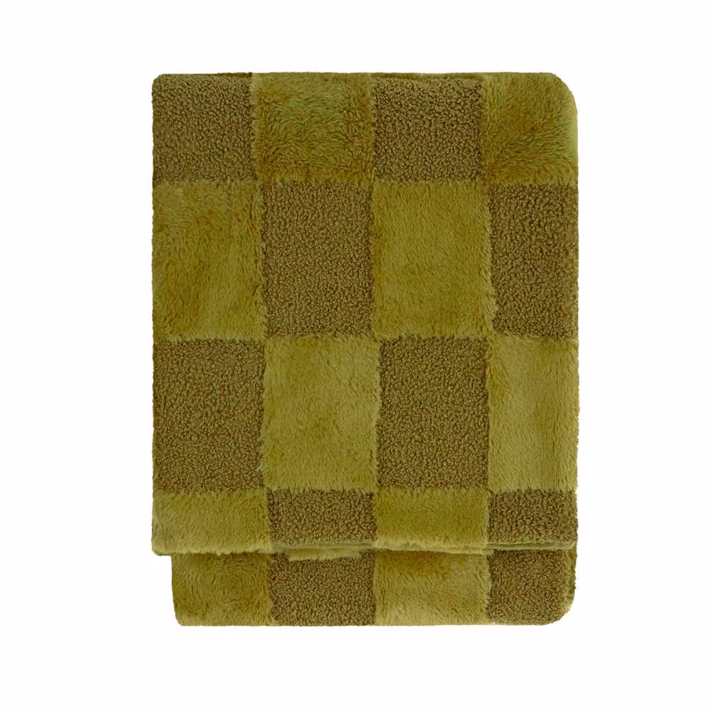 Furn Faux Fur Boucle Checked Throw in Green, W: 140 cm, D: 180 cm – 2