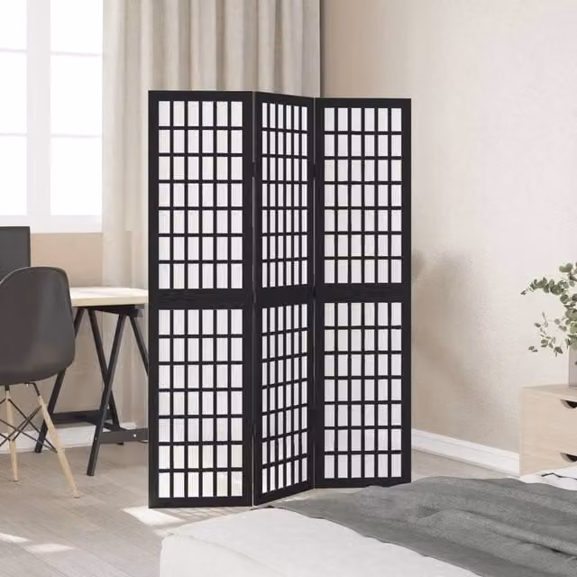 Berkfield Home 3-Panel Room Divider in Black Solid Paulownia Wood, H 160 cm x W 110 cm