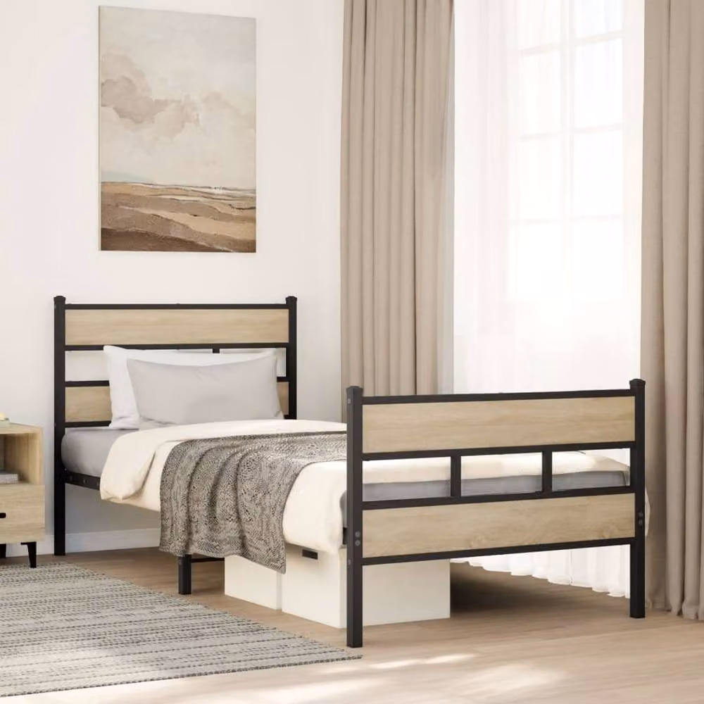 Berkfield Home Metal Bed Frame in Sonoma Oak, W/D/H: 80 x 200 cm – 2