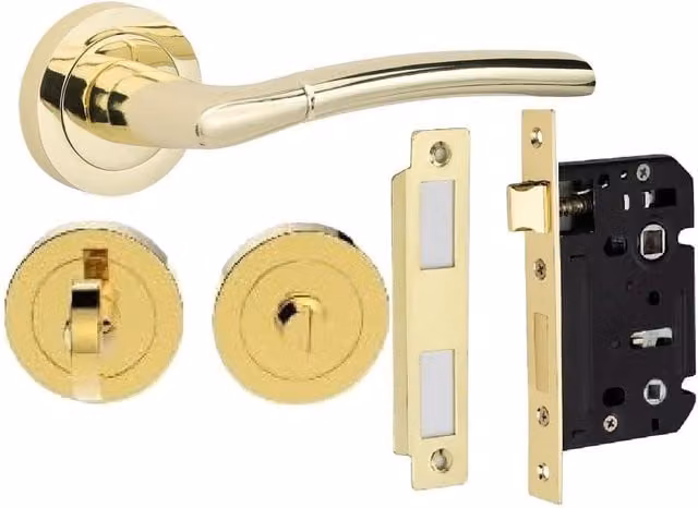 Golden Grace Polished Brass Bathroom Door Handles Set