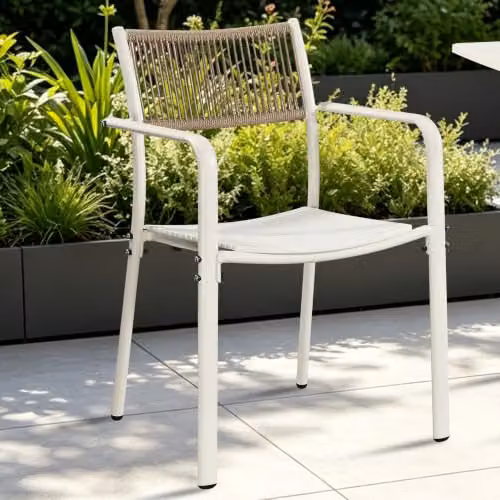 Core Products Sienna Outdoor Dining Chairs Set of 2, Weatherproof Rope-Back Bistro Chairs with Powder Coated Steel Frame in White or Green – 2