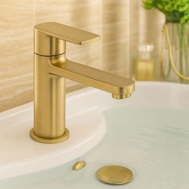 Bathroom Kingdom Risca Single Lever Basin Mixer Tap with Pop Up Waste in Brushed Brass Gold