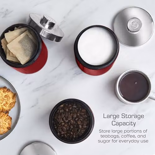 Swan Townhouse Set of 3 Airtight Stainless Steel Storage Canisters, Red – 3