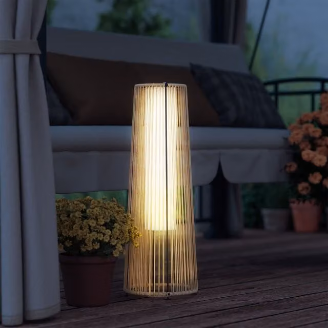 Outsunny Solar Powered Garden Stake Lights in Beige with Warm White Dusk Sensor Light