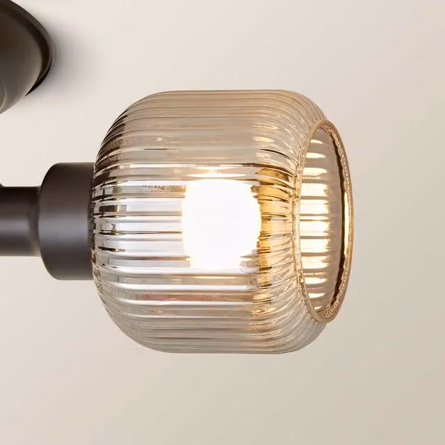ValueLights Calpe 3 Way Adjustable Ceiling Spotlight with Transparent Glass Shades in Black and Brass, Bulbs Included – 1