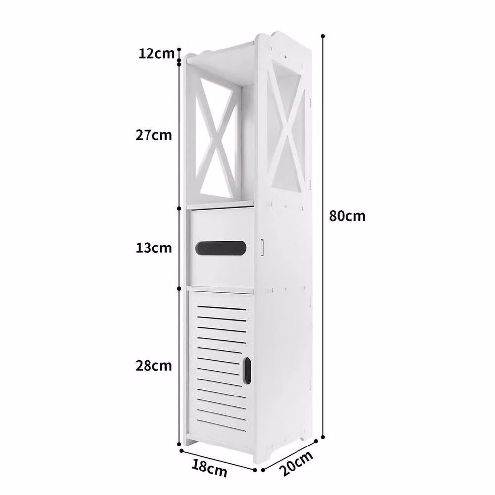 EONLION Single Freestanding Wooden Bathroom Cabinet in White – 2