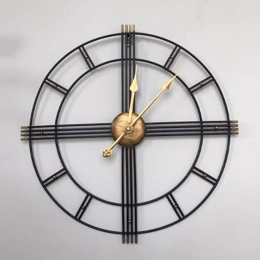 Hinsinc Antique Gold and Black Round Quartz Wall Clock, Diameter: 60 cm – 2
