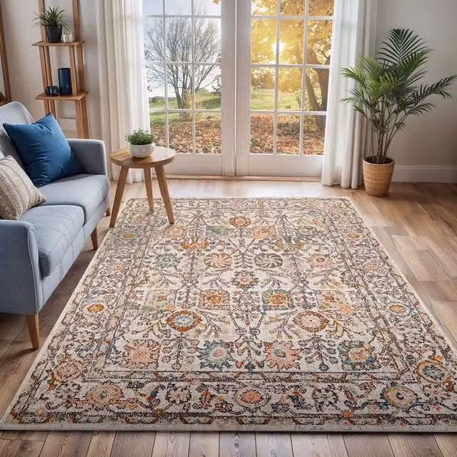 Livabliss Ankara Round Boho Oriental Rug in Burnt Orange, Pink and Grey, Diameter: 200 cm