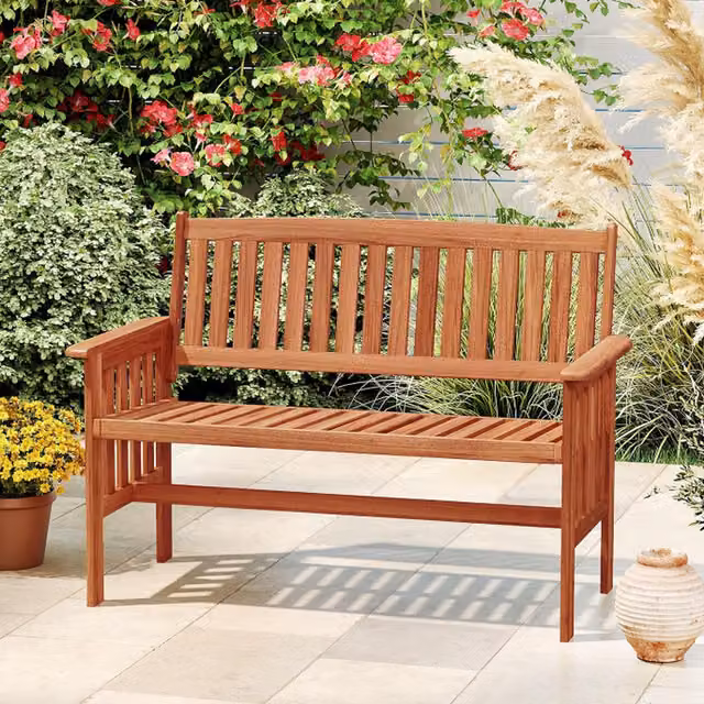 Costway Rustic Brown Wood Patio Loveseat Park Bench