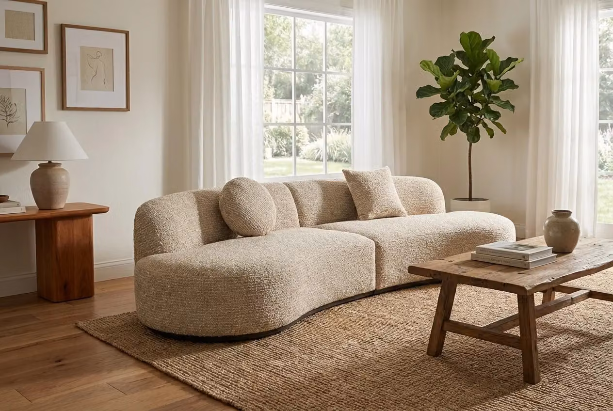 Araco Atelier Coco 4 Seater Upholstered Bouclé Sofa in Beige