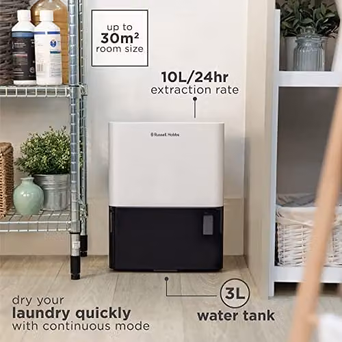 Russell Hobbs RHDH1001 Dehumidifier, 10L/Day Capacity for Rooms up to 30m2, White – 3