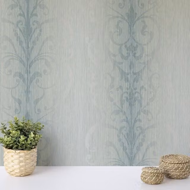 Wallquest Jasmine Vertical Damask Botanical Floral Wallpaper in Green and Cream