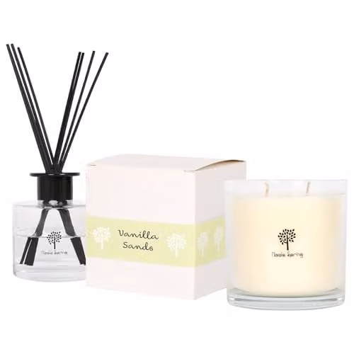 Nicola Spring Vanilla Sands Soy Wax Scented Candle and Reed Diffuser Set, 400g Candle and 200ml Diffuser
