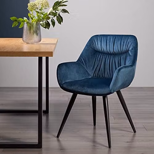 Home Origins Dali Pair of Petrol Blue Velvet Fabric Dining Chairs with Black Metal Legs