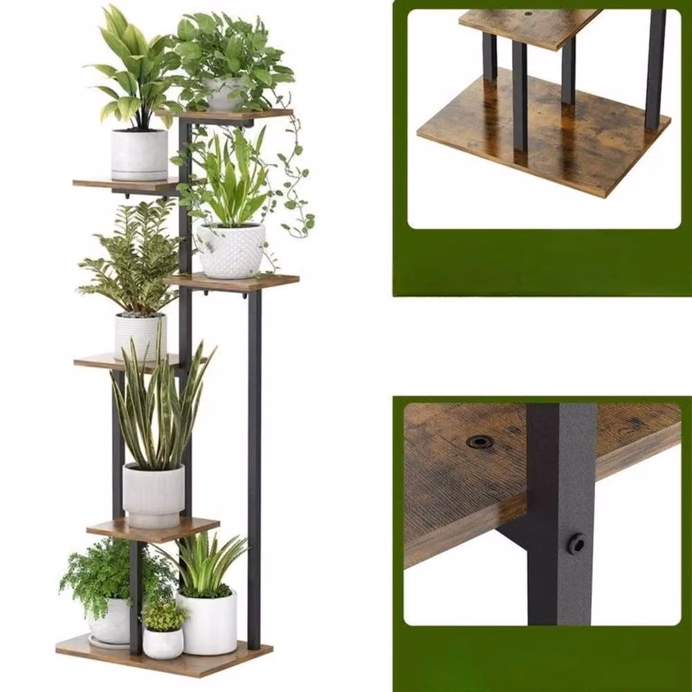 FLAVORA 6 Tier Metal Plant Shelf Rack Display Stand in Matt Black – 2