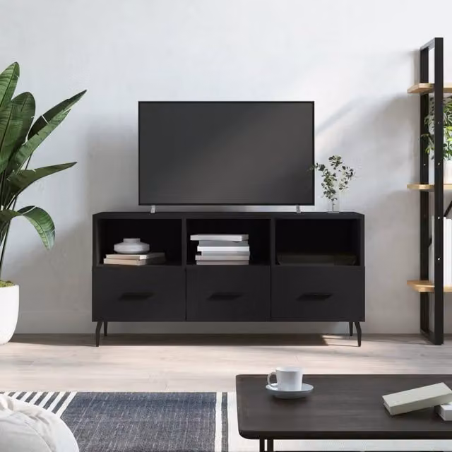 Berkfield Home Modern Black TV Cabinet in Matt Engineered Wood W/D/H: 102 x 36 x 50 cm – 1