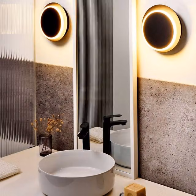 Wyld and Coco Set of 2 Matte Black Adjustable LED Wall Lamps with Round Shade – 1