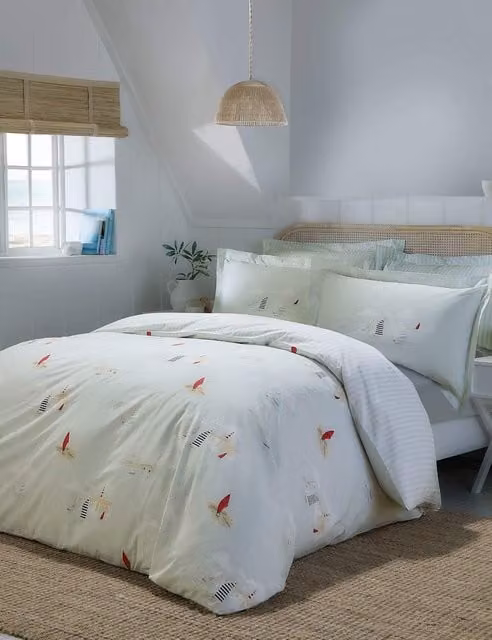 Sophie Allport Nautical Coastal Boats Pure Cotton Bedding Set, Blue Mix, 140 x 200 cm