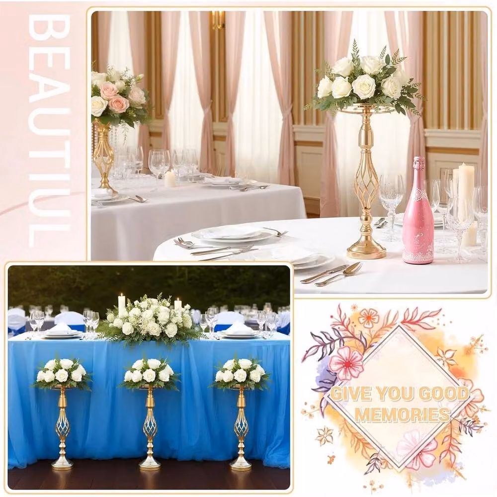 Nordara 10-Piece Gold Metal Tall Vase Stand Set for Modern Wedding Centerpieces, Height: 52 cm – 2